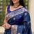 navy blue banarasi silk blend intricate self weave saree