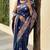 navy blue banarasi silk blend intricate self weave saree