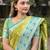 green silk blend gold zari meenakari weaving saree