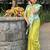 green silk blend gold zari meenakari weaving saree