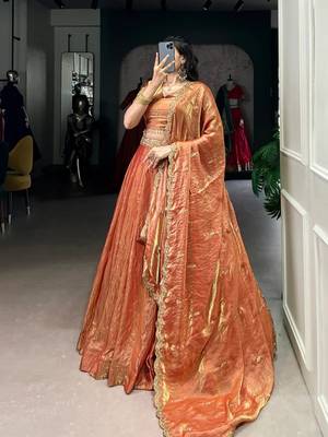 rust orange Lehenga with Embroidered Dupatta 1