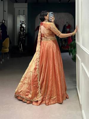 rust orange Lehenga with Embroidered Dupatta 4