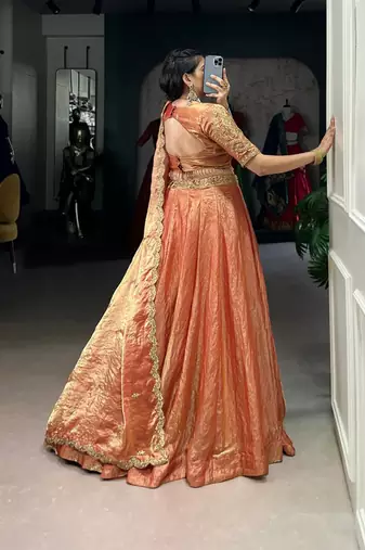 rust orange Lehenga with Embroidered Dupatta