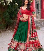 Green and Red Patola-Inspired Lehenga Choli.