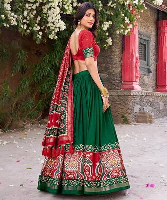 Green and Red Patola-Inspired Lehenga Choli. 3