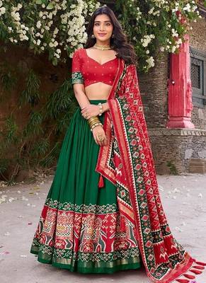 Green and Red Patola-Inspired Lehenga Choli. 4