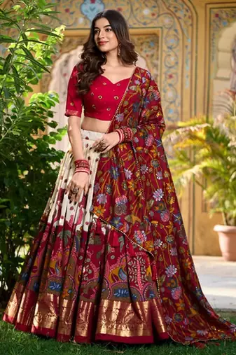 Elegant Floral kalamkari Print Lehenga.