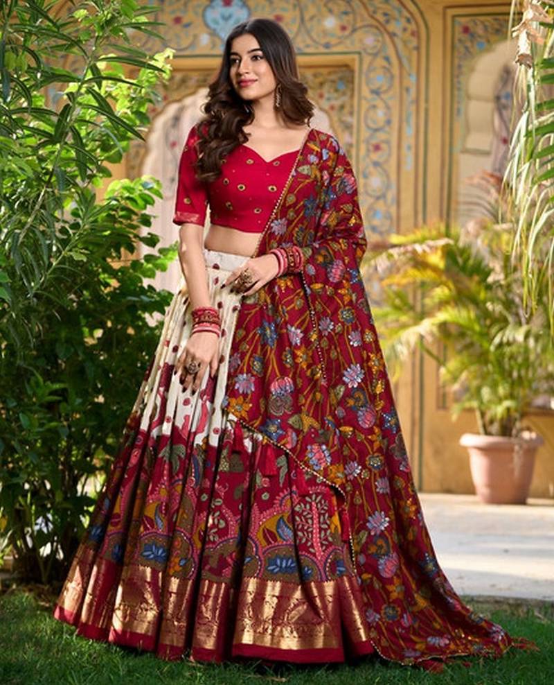 Elegant Floral kalamkari Print Lehenga.