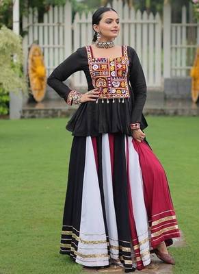 Navratri Black Peplum Kurti with Multicolor lehenga 1