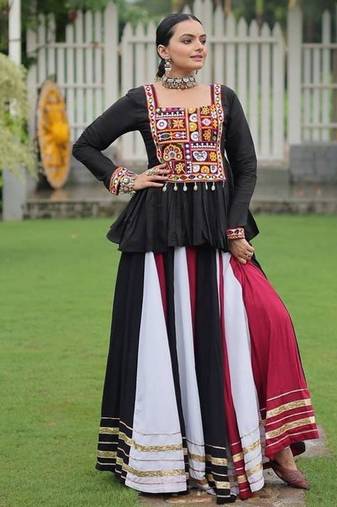 Vibrant Patchwork Embroidered Lehenga with Multicolor Panel Skirt