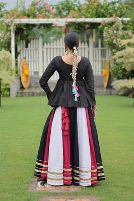 Navratri Black Peplum Kurti with Multicolor lehenga 2