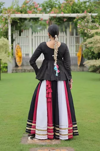Navratri Black Peplum Kurti with Multicolor lehenga