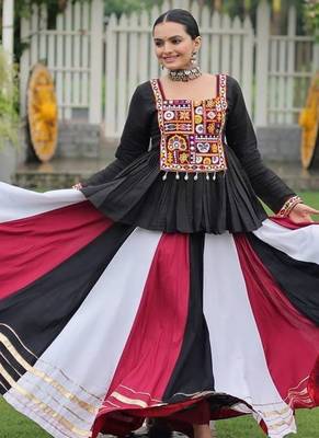 Navratri Black Peplum Kurti with Multicolor lehenga 3