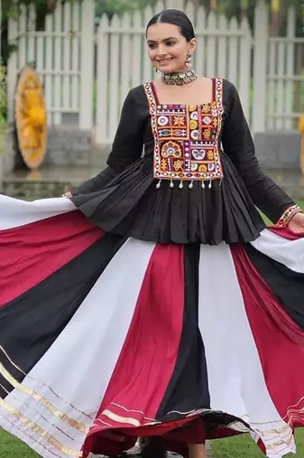Navratri Black Peplum Kurti with Multicolor lehenga