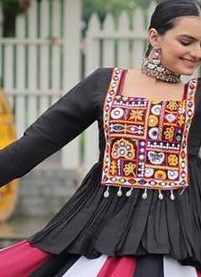 Navratri Black Peplum Kurti with Multicolor lehenga 4