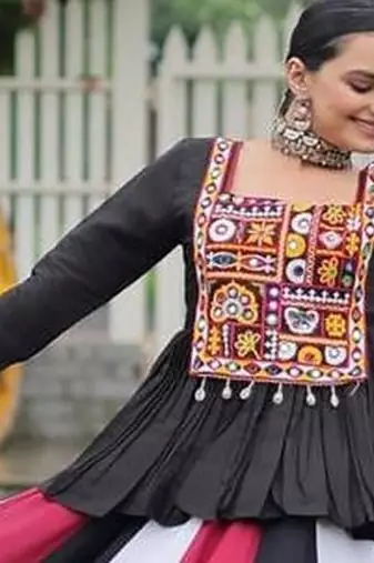 Navratri Black Peplum Kurti with Multicolor lehenga