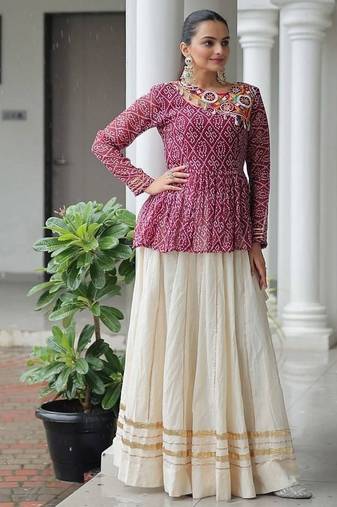 Ethnic Lehenga with Gota-Patti Lace and Bandhani Print Work With  Kutchi Gamthi Patchework.