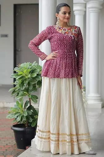 Ethnic Lehenga with Gota-Patti Lace and Bandhani Print Work With  Kutchi Gamthi Patchework.