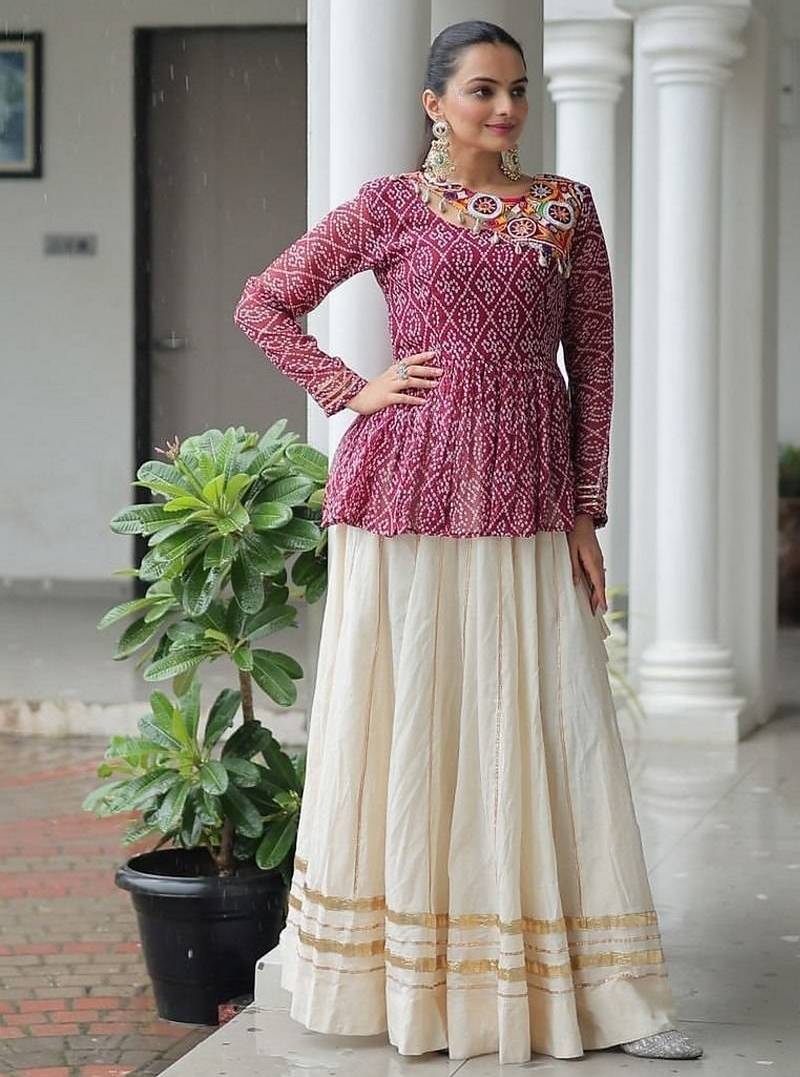 Ethnic Lehenga with Gota-Patti Lace and Bandhani Print Work With  Kutchi Gamthi Patchework.