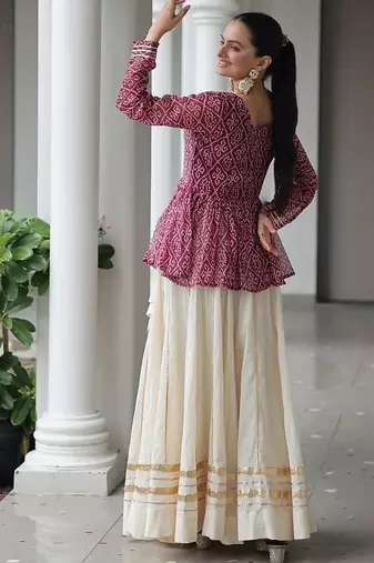 Ethnic Lehenga with Gota-Patti Lace and Bandhani Print Work With  Kutchi Gamthi Patchework.