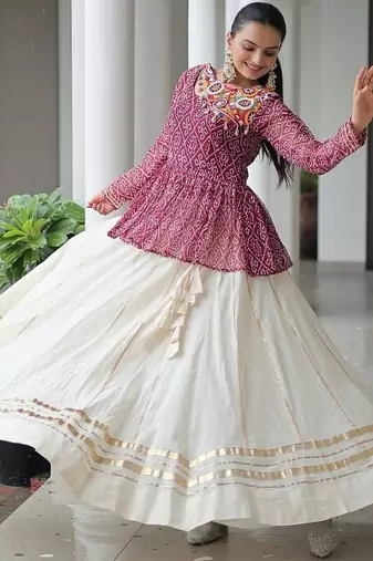 Ethnic Lehenga with Gota-Patti Lace and Bandhani Print Work With  Kutchi Gamthi Patchework.