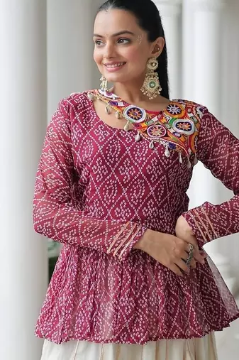 Ethnic Lehenga with Gota-Patti Lace and Bandhani Print Work With  Kutchi Gamthi Patchework.