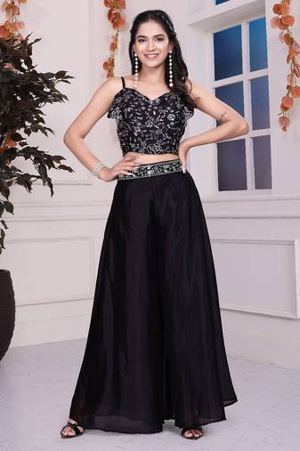 Black indowestern crop top plazzo