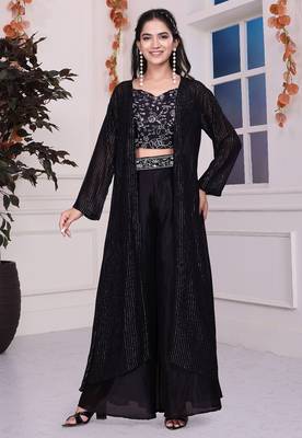 Black indowestern crop top plazzo 2