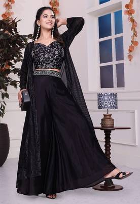 Black indowestern crop top plazzo 3