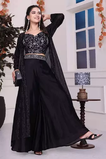 Black indowestern crop top plazzo