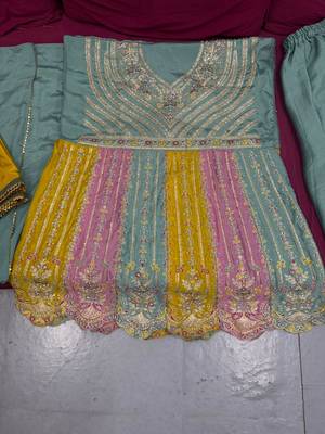 Green Embroidered Chinon Stitched Anarkali Salwar Suit With Stitched Bottom 3