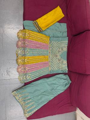 Green Embroidered Chinon Stitched Anarkali Salwar Suit With Stitched Bottom 4