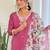 Dark pink viscose chanderi heavy thread embroidery work with printed dupatta kurta pant set