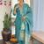 Teal viscose chanderi heavy thread embroidery work with printed dupatta kurta pant set