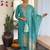 Teal viscose chanderi heavy thread embroidery work with printed dupatta kurta pant set