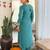Teal viscose chanderi heavy thread embroidery work with printed dupatta kurta pant set