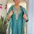 Teal viscose chanderi heavy thread embroidery work with printed dupatta kurta pant set