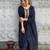 Navy blue viscose chanderi heavy thread embroidery with sequins work kurta pant set