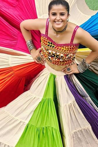 Vibrant Multicolor Traditional Lehenga with Mirror Work Crop Top