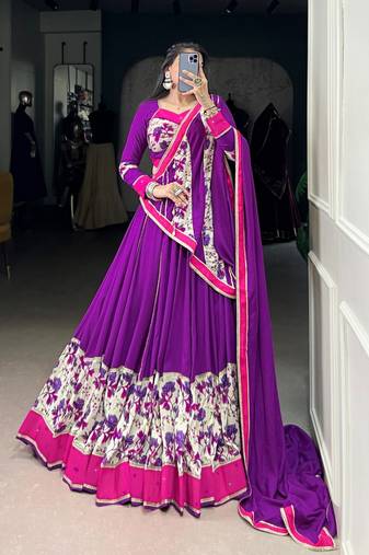 Vibrant Purple Floral Lehenga Choli with Matching Dupatta