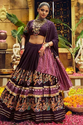 Regal Tradition in Deep Purple Embroidered Lehenga