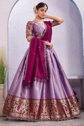 Lavender and Magenta Colour Traditional Lehenga choli with Rich Embellishments