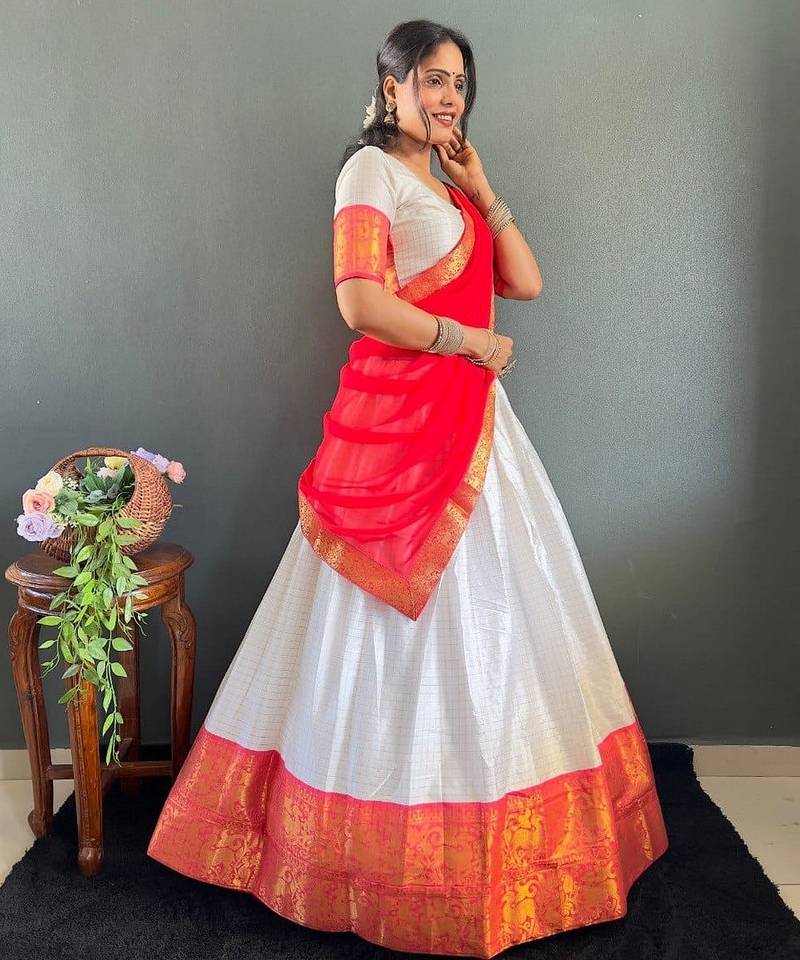 Radiant Grace lehenga choli in White and Red