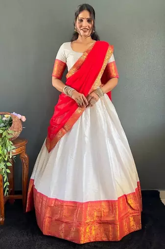 Radiant Grace lehenga choli in White and Red