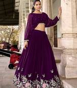 Trendmalls purple Georgette Sequins Embroidered Crop Top Semi Stitch Lehenga
