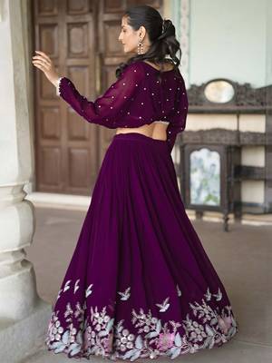 Trendmalls purple Georgette Sequins Embroidered Crop Top Semi Stitch Lehenga 2