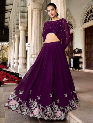 Trendmalls purple Georgette Sequins Embroidered Crop Top Semi Stitch Lehenga 3