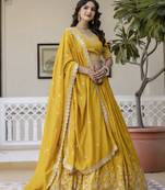 Yellow Art Silk Embroidery work Lehenga Choli with Dupatta