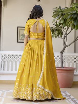Yellow Art Silk Embroidery work Lehenga Choli with Dupatta 2