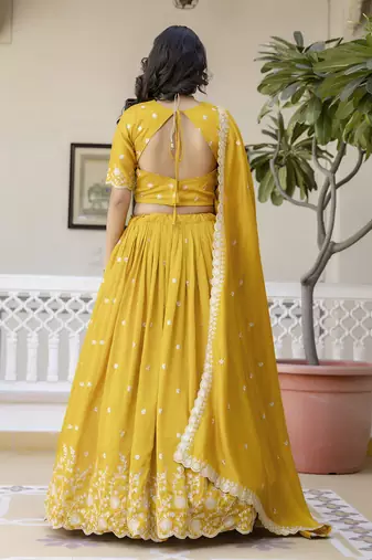 Yellow Art Silk Embroidery work Lehenga Choli with Dupatta